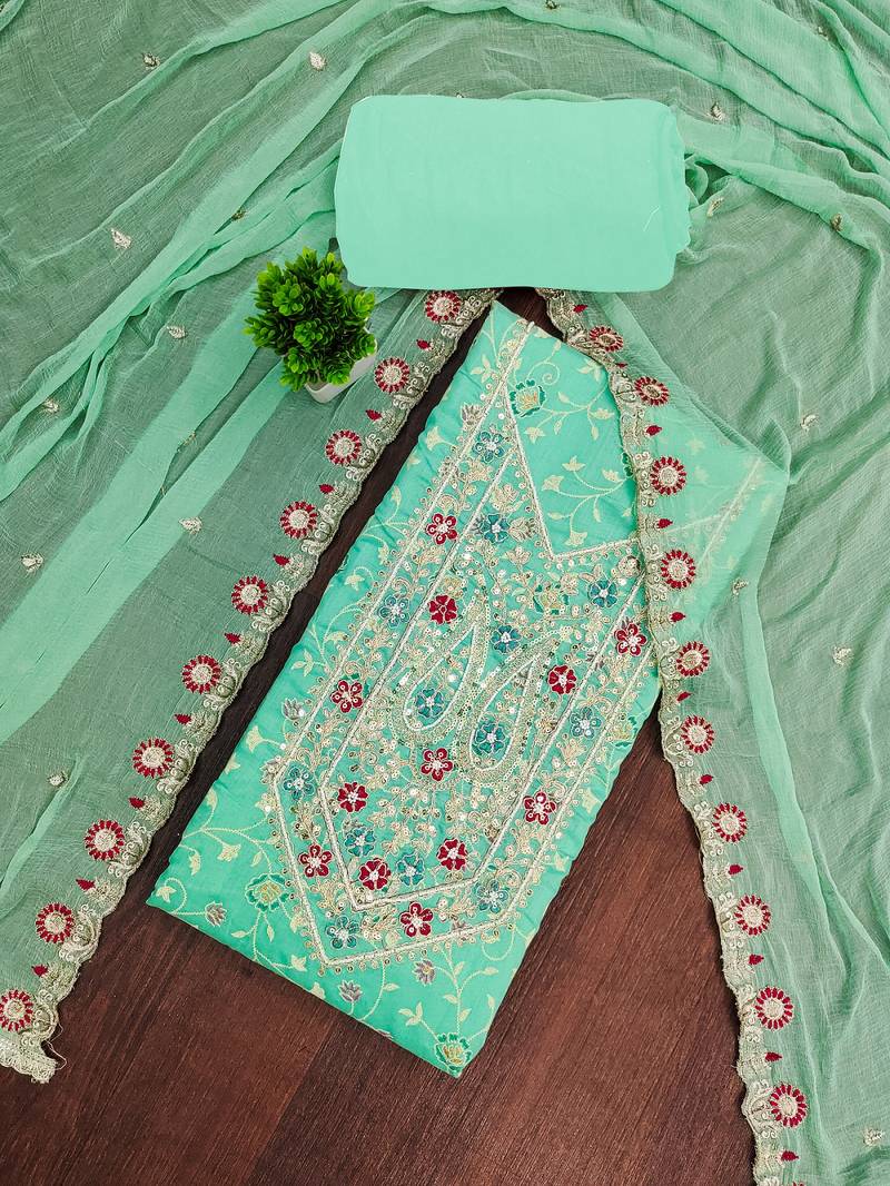 Mint modal embroidered unstitched dress material