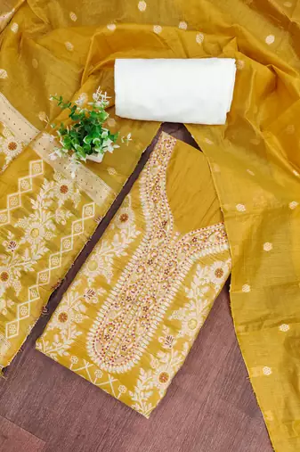 Mustrad cotton silk embellished unstitched dress material