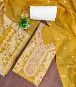 Mustrad cotton silk embellished unstitched dress material