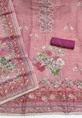 Pink viscose embellished unstitched dress material 3