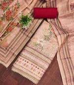 Red viscose embellished unstitched dress material