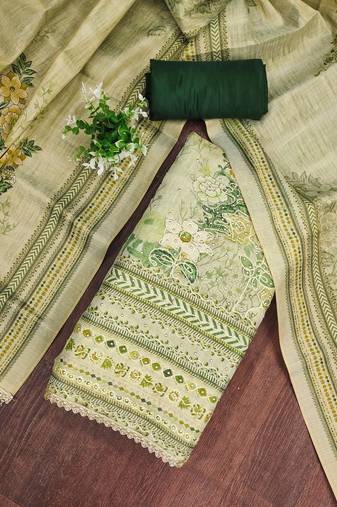 Green viscose embellished unstitched dress material