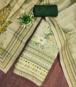 Green viscose embellished unstitched dress material