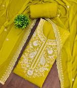 Lime cotton silk embroidered unstitched dress material