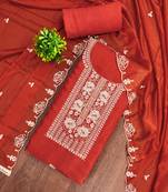 Rust viscose embroidered unstitched dress material