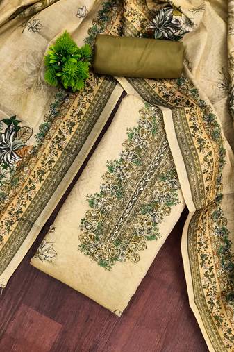 Green viscose embellished unstitched dress material