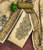Green viscose embellished unstitched dress material