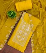 Yellow viscose embroidered unstitched dress material