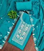 Blue viscose embroidered unstitched dress material