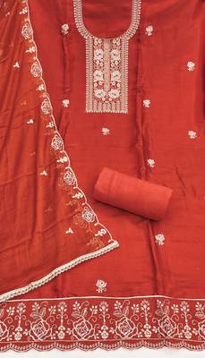 Rust viscose embroidered unstitched dress material 3
