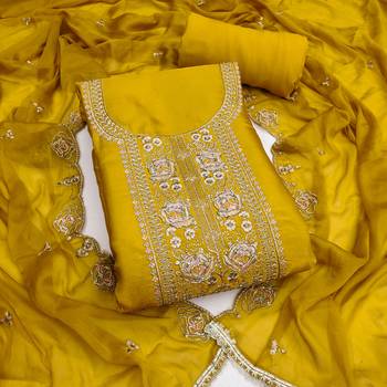 Yellow viscose embroidered unstitched dress material 2