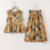 Beige floral print cotton ruffle top & palazzo set for girls