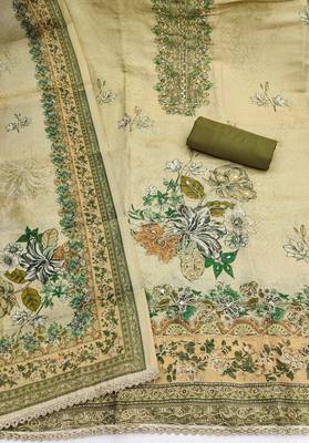 Green viscose embellished unstitched dress material 3