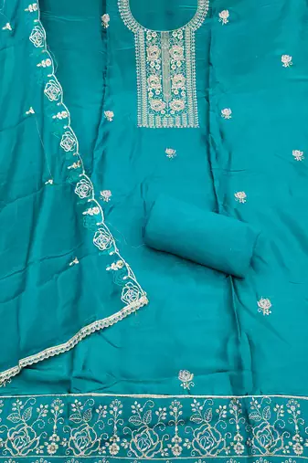 Blue viscose embroidered unstitched dress material