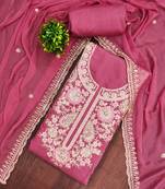 Pink cotton silk embroidered unstitched dress material