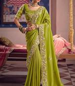 Lime viscose zari tissue silk heavy embroidery, beads with sequince work saree with blouse