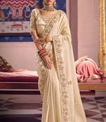 Cream viscose zari tissue silk heavy embroidery, beads with sequince work saree with blouse