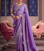 Lavender viscose zari tissue silk heavy embroidery, beads with sequince work saree with blouse