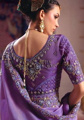 Lavender viscose zari tissue silk heavy embroidery, beads with sequince work saree with blouse 3