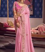 Pink viscose zari tissue silk heavy embroidery, beads with sequince work saree with blouse