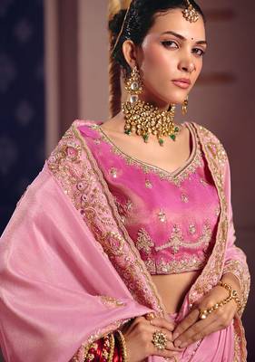 Pink viscose zari tissue silk heavy embroidery, beads with sequince work saree with blouse 2