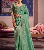 Sea green viscose zari tissue silk heavy embroidery, beads with sequince work saree with blouse