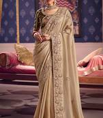 Beige viscose zari tissue silk heavy embroidery, beads with sequince work saree with blouse