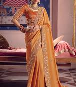 Orange viscose zari tissue silk heavy embroidery, beads with sequince work saree with blouse