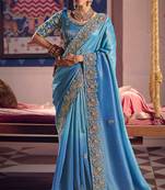 Sky blue viscose zari tissue silk heavy embroidery, beads with sequince work saree with blouse