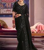 Black viscose zari tissue silk heavy embroidery, beads with sequince work saree with blouse