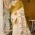 Mustard & off white pure tussar silk printed saree with blouse