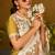 Mustard & off white pure tussar silk printed saree with blouse