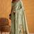 Pista green pure tussar silk printed with kasheeda work saree with blouse