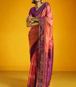 pink pure silk blend handloom zari weaving saree with blouse