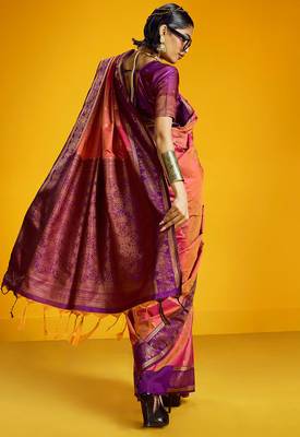 pink pure silk blend handloom zari weaving saree with blouse 3