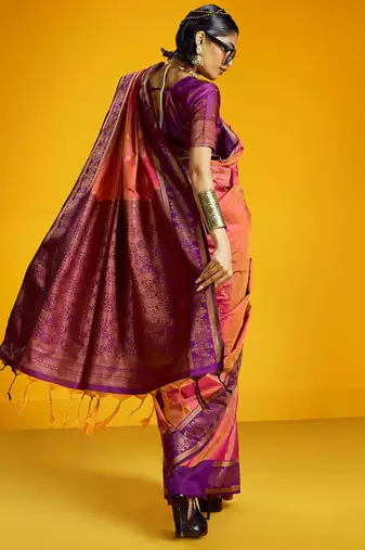 pink pure silk blend handloom zari weaving saree with blouse