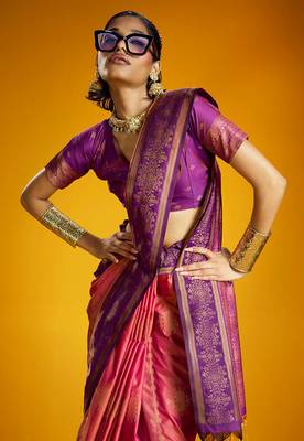 pink pure silk blend handloom zari weaving saree with blouse 4