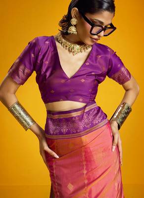 pink pure silk blend handloom zari weaving saree with blouse 5