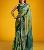 sea green pure silk blend handloom zari weaving saree with blouse