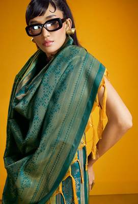 sea green pure silk blend handloom zari weaving saree with blouse 2
