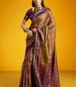 golden pure silk blend handloom zari weaving saree with blouse
