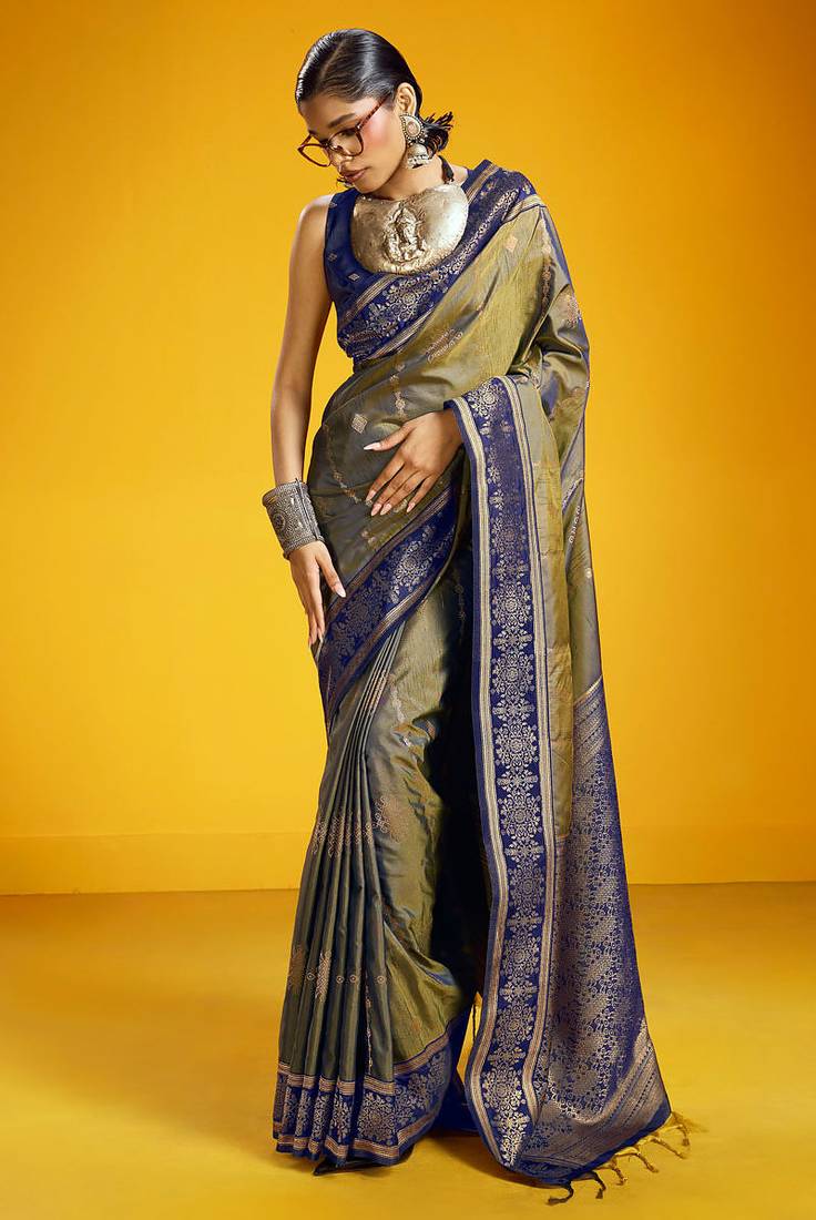 Mehendi pure silk handloom zari weaving saree with blouse