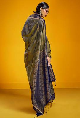 mehendi pure silk blend handloom zari weaving saree with blouse 3