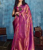 Magenta silk handloom zari weaving saree with blouse