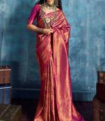 magenta silk blend handloom zari weaving saree with blouse