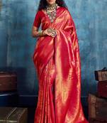 Dark pink silk handloom zari weaving saree with blouse