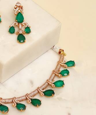 Zircon studded green stones choker necklace set 3