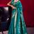 Teal satin linen silk handloom zari weaving saree with blouse