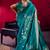 Teal satin linen silk handloom zari weaving saree with blouse
