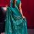 Teal satin linen silk handloom zari weaving saree with blouse